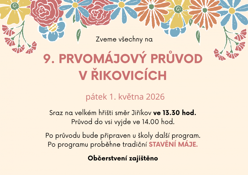 Plakát prvomájového průvodu v Řikovicích
