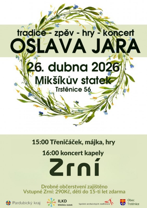 Pozvánka do Trstěnice na Oslavu jara 26. dubna 2026 od 15.00 hod. Kde: Mikšíkův statek Trstěnice 56