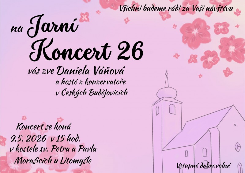 Pozvánka na jarní koncert 9.5.26 - v kostele sv. Petra a Pavla v Morašicích