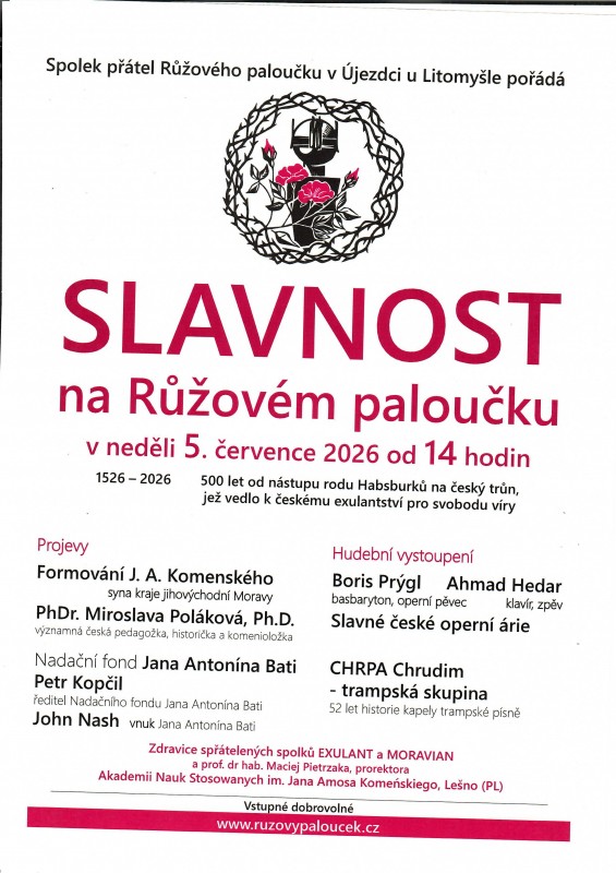 Slavnost na Růžovém paloučku 5. července od 14 hodin