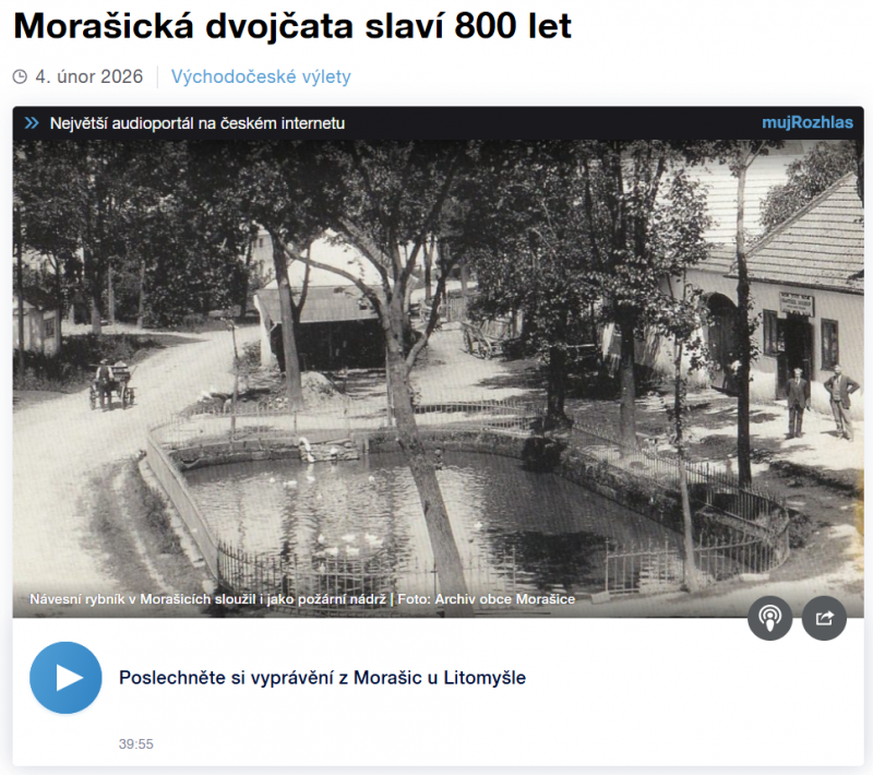 Morašická dvojčata slaví 800 let. Poslechněte si vyprávění z Morašic u Litomyšle.
